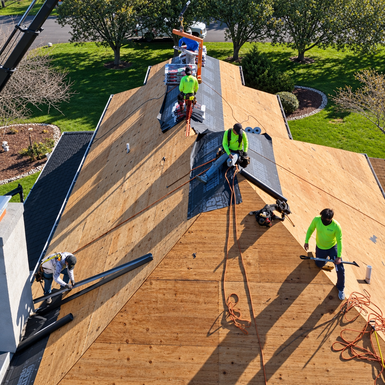 Roofing professional replacing shingles on a residential home